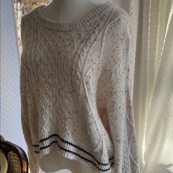 John + Jenn Abbott White Speckled Cable Knit Sweater Medium RTR Cardigan - Picture 8 of 12